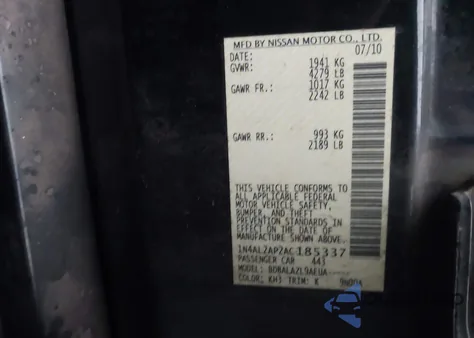 2010 Nissan Altima 2.5 z USA, uszkodzony, nr VIN 1N4AL2AP2AC185337